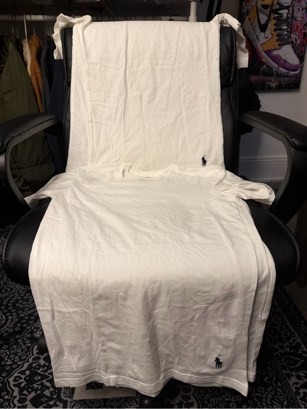 Polo by Ralph Lauren White Cotton Blanket and Throw with Navy Polo Logo